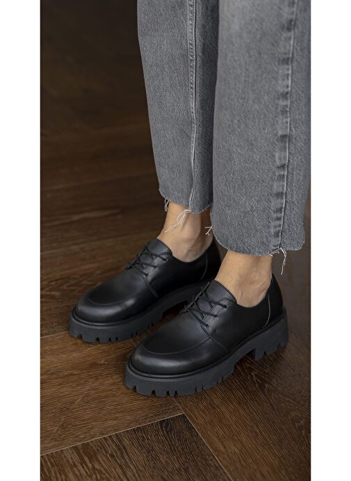 Bella Siyah Hakiki Deri Kadın Makosen Ayakkabı - Görsel 3