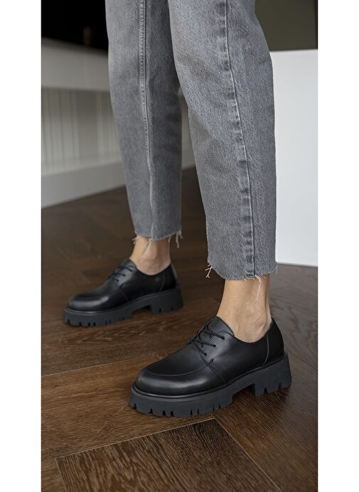 Bella Siyah Hakiki Deri Kadın Makosen Ayakkabı - Görsel 4