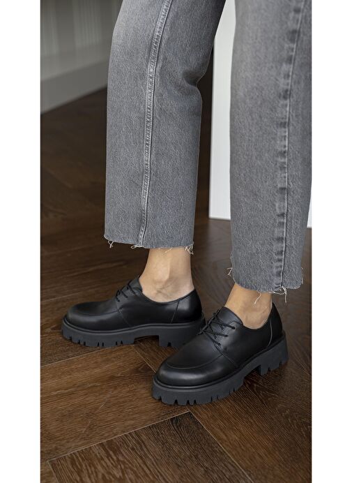 Bella Siyah Hakiki Deri Kadın Makosen Ayakkabı - Görsel 5