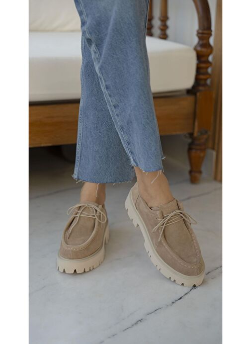 Ece'nin Butiği Bej Kadın Süet Günlük Ayakkabı Stew-465 - Görsel 3