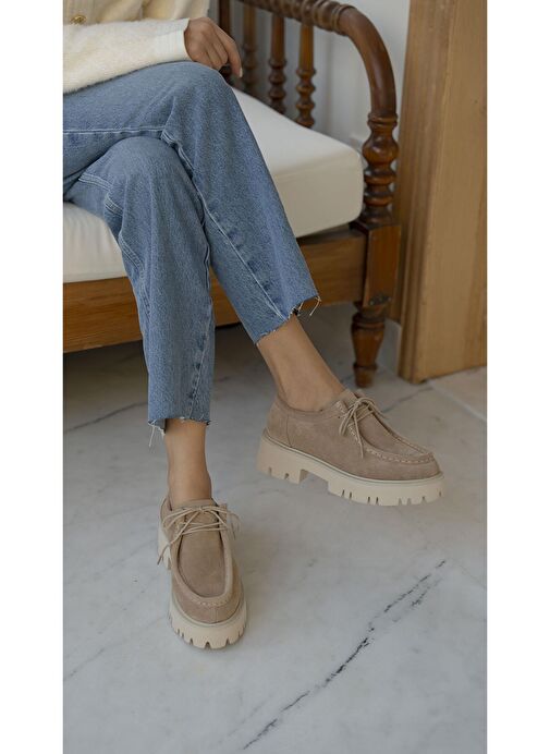 Ece'nin Butiği Bej Kadın Süet Günlük Ayakkabı Stew-465 - Görsel 4