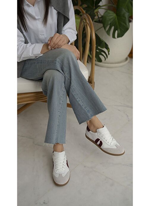 Tolisso Beyaz-Bordo Hakiki Deri Spor Ayakkabı - Görsel 4