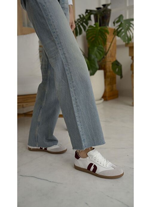 Tolisso Beyaz-Bordo Hakiki Deri Spor Ayakkabı - Görsel 6