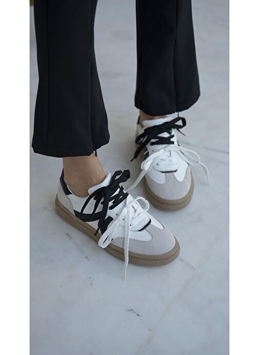 Wendel Beyaz-Siyah Hakiki Deri Spor Ayakkabı - Görsel 3