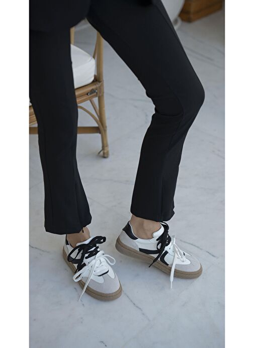 Wendel Beyaz-Siyah Hakiki Deri Spor Ayakkabı - Görsel 4