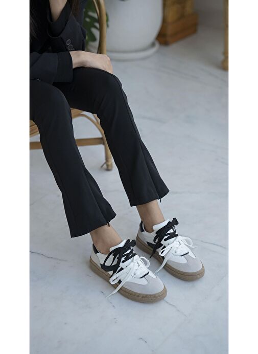 Wendel Beyaz-Siyah Hakiki Deri Spor Ayakkabı - Görsel 5