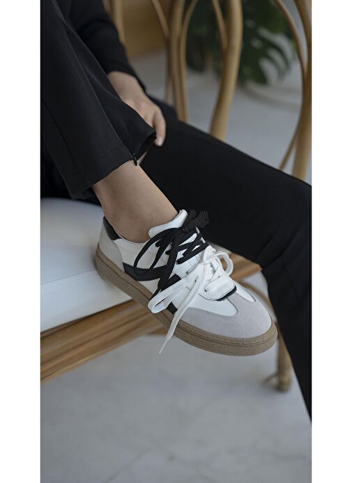 Wendel Beyaz-Siyah Hakiki Deri Spor Ayakkabı - Görsel 6