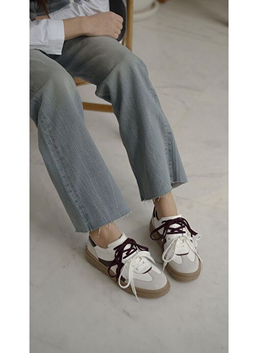 Wendel Beyaz-Bordo Hakiki Deri Spor Ayakkabı - Görsel 6