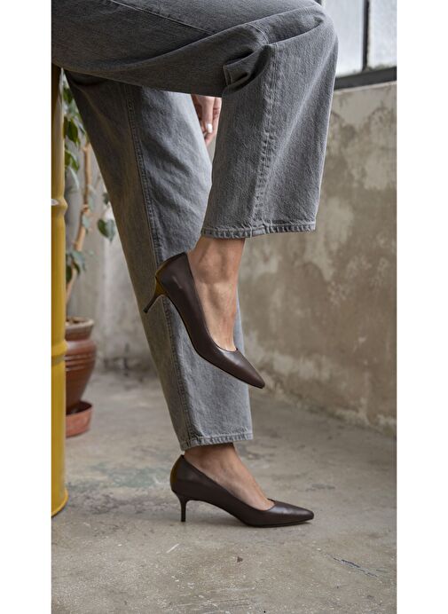 Nell Kahve Deri Stiletto - Görsel 2