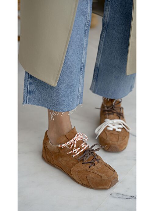 Gabbia Taba Süet Hakiki Deri Kadın Spor Ayakkabı - Görsel 2