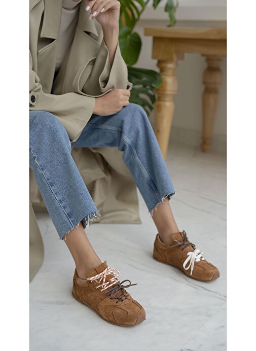 Gabbia Taba Süet Hakiki Deri Kadın Spor Ayakkabı - Görsel 3