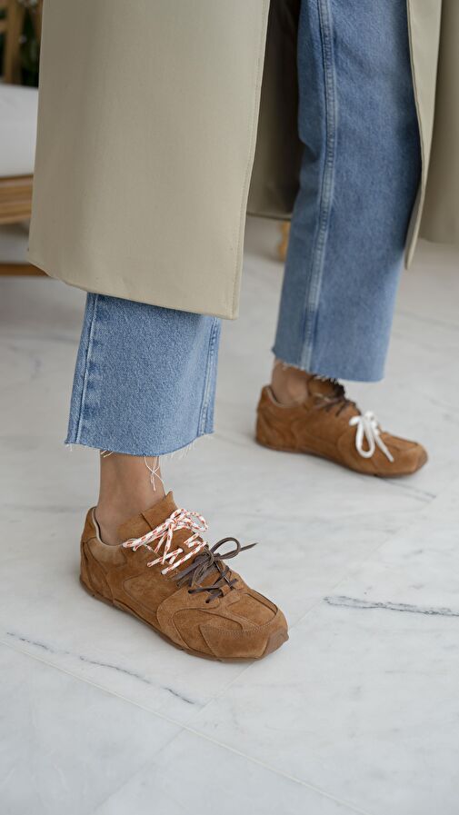 Gabbia Taba Süet Hakiki Deri Kadın Spor Ayakkabı - Görsel 4