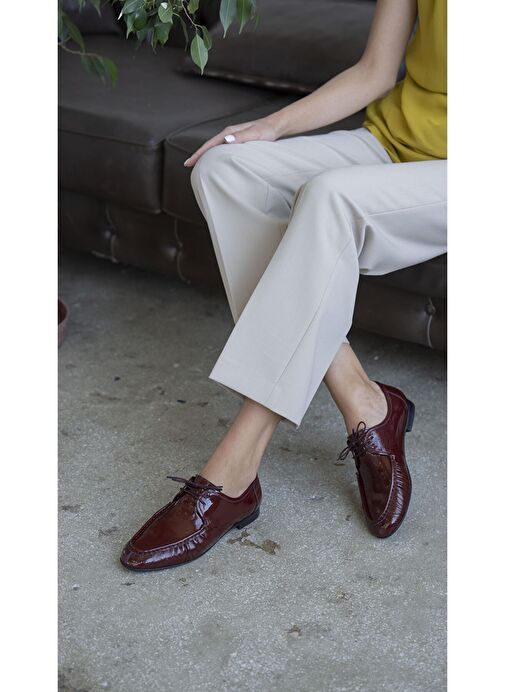 Carter Bordo Rugan Hakiki Deri Makosen Ayakkabı - Görsel 4