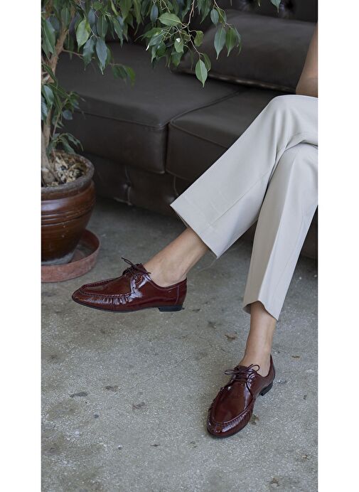 Carter Bordo Rugan Hakiki Deri Makosen Ayakkabı - Görsel 5