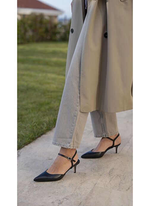 Rangel Siyah Hakiki Deri Topuklu Ayakkabı - Görsel 2