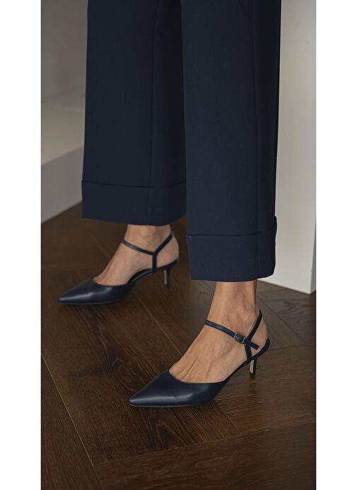 Rangel Lacivert Hakiki Deri Topuklu Ayakkabı - Görsel 3