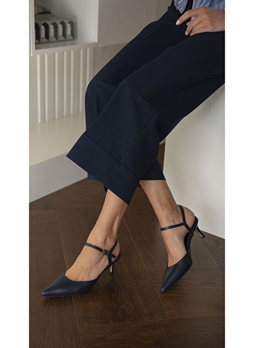 Rangel Lacivert Hakiki Deri Topuklu Ayakkabı - Görsel 4