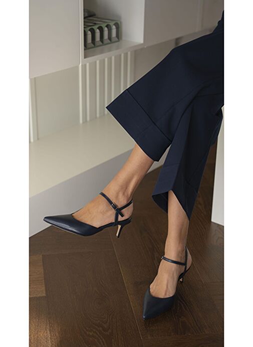 Rangel Lacivert Hakiki Deri Topuklu Ayakkabı - Görsel 5
