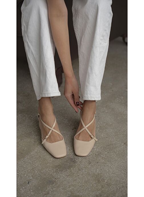 Gorter Bej Hakiki Deri Topuklu Ayakkabı - Görsel 2