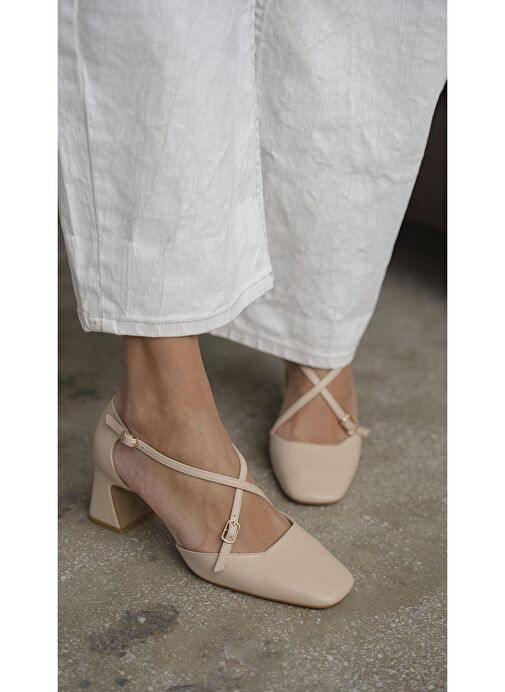 Gorter Bej Hakiki Deri Topuklu Ayakkabı - Görsel 3