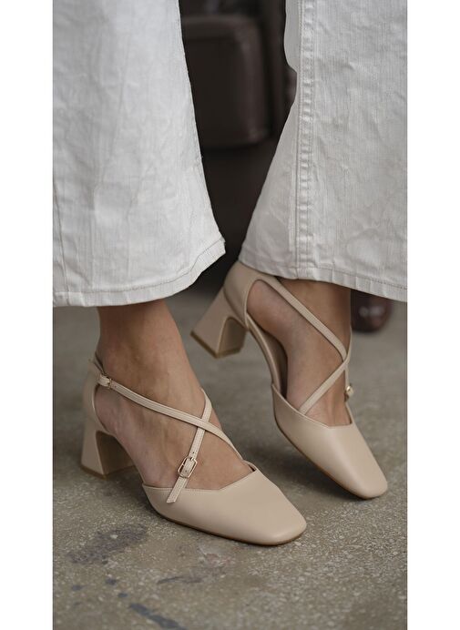 Gorter Bej Hakiki Deri Topuklu Ayakkabı - Görsel 4