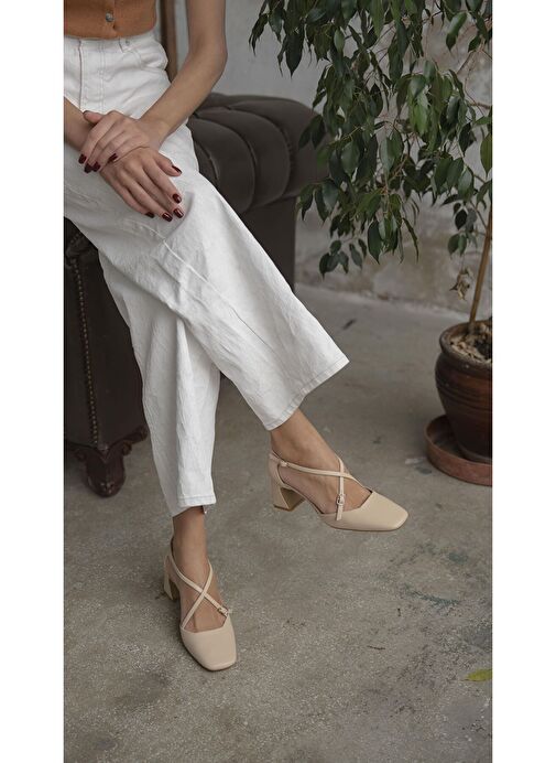 Gorter Bej Hakiki Deri Topuklu Ayakkabı - Görsel 5