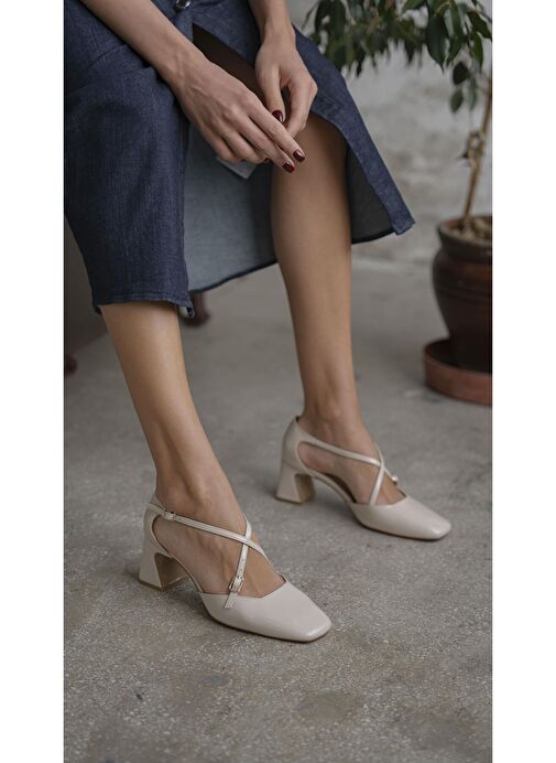 Gorter Bej Rugan Hakiki Deri Topuklu Ayakkabı - Görsel 4