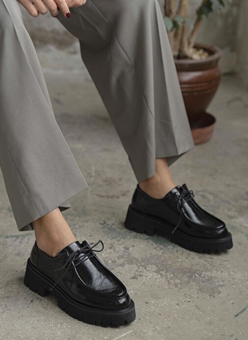 Stew Siyah Rugan Hakiki Deri Makosen Ayakkabı - Görsel 9