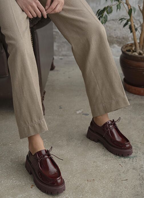 Stew Bordo Rugan Hakiki Deri Makosen Ayakkabı - Görsel 5