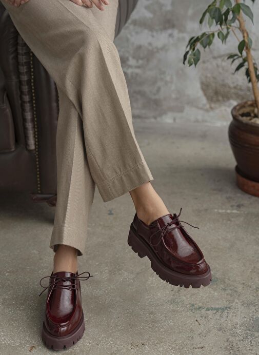 Stew Bordo Rugan Hakiki Deri Makosen Ayakkabı - Görsel 4