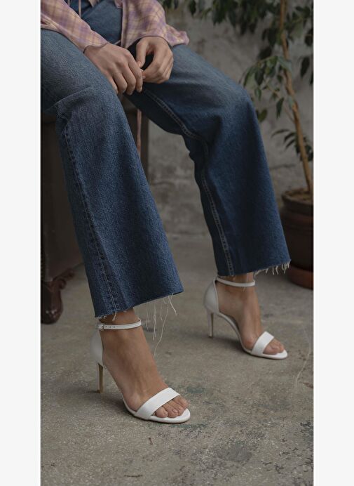 Yolette Beyaz Hakiki Deri Topuklu Ayakkabı - Görsel 5