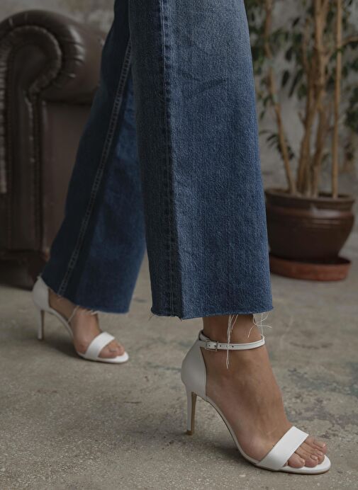 Yolette Beyaz Hakiki Deri Topuklu Ayakkabı - Görsel 2