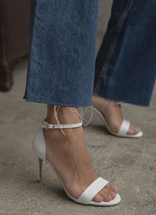 Yolette Beyaz Hakiki Deri Topuklu Ayakkabı - Görsel 4
