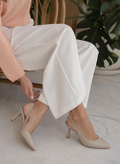 Monte Bej Hakiki Deri Topuklu Ayakkabı - Görsel 5