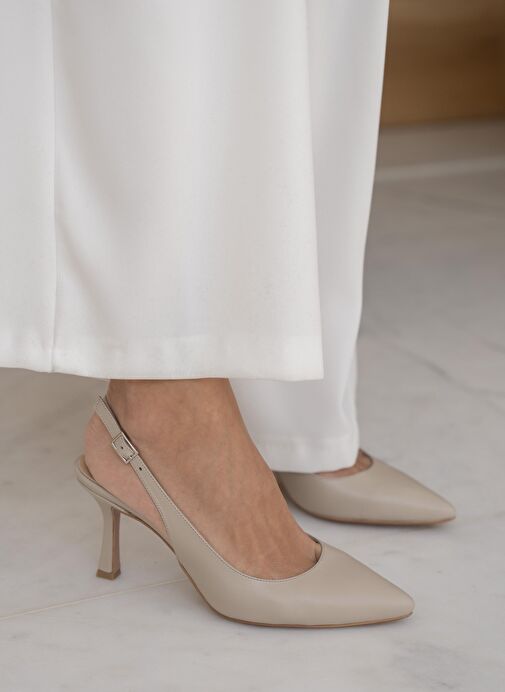 Monte Bej Hakiki Deri Topuklu Ayakkabı - Görsel 2