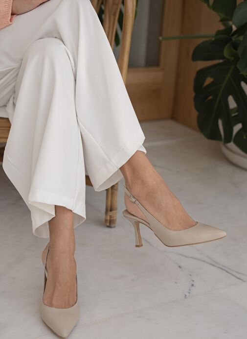 Monte Bej Hakiki Deri Topuklu Ayakkabı - Görsel 4