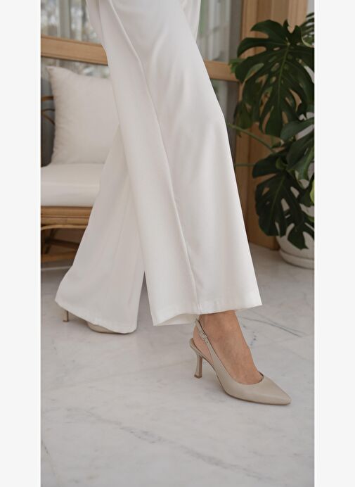 Monte Bej Hakiki Deri Topuklu Ayakkabı - Görsel 3