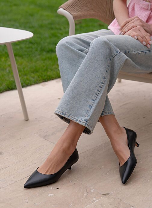 Aroya Siyah Hakiki Deri Topuklu Ayakkabı - Görsel 2