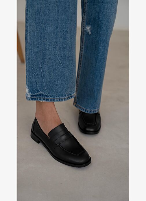 Origi Siyah Hakiki Deri Makosen Ayakkabı - Görsel 5