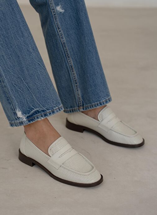 Looney Ekru Hakiki Deri Makosen Ayakkabı - Görsel 2