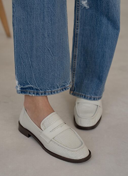 Looney Ekru Hakiki Deri Makosen Ayakkabı - Görsel 4