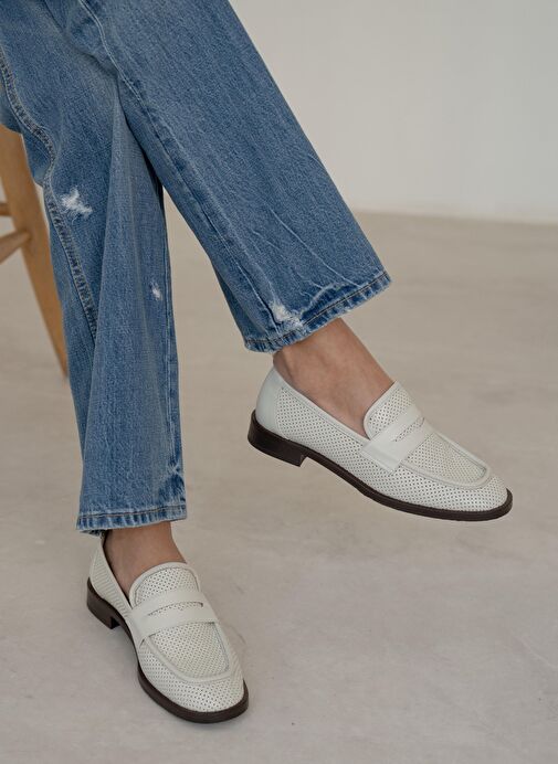 Looney Ekru Hakiki Deri Makosen Ayakkabı - Görsel 3