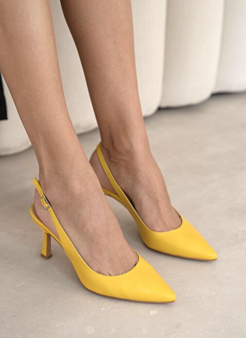Monte Sarı Hakiki Deri Topuklu Ayakkabı - Görsel 5