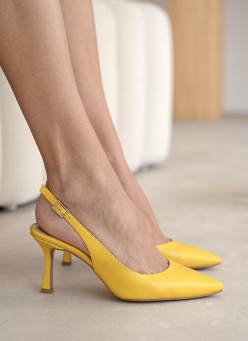Monte Sarı Hakiki Deri Topuklu Ayakkabı - Görsel 3