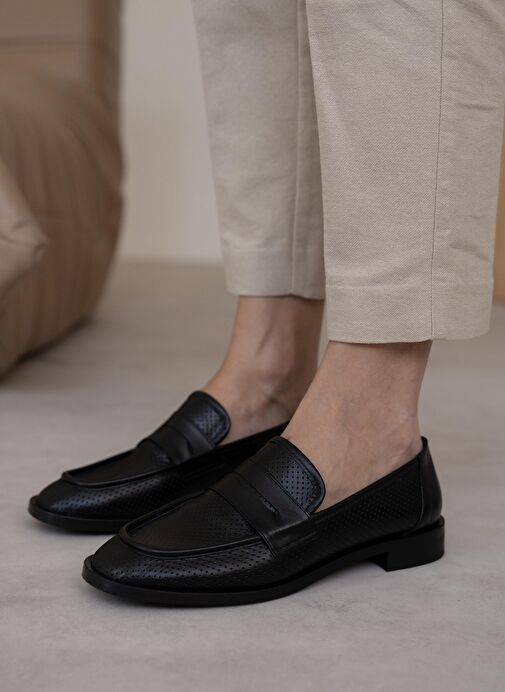 Looney Siyah Hakiki Deri Makosen Ayakkabı - Görsel 4