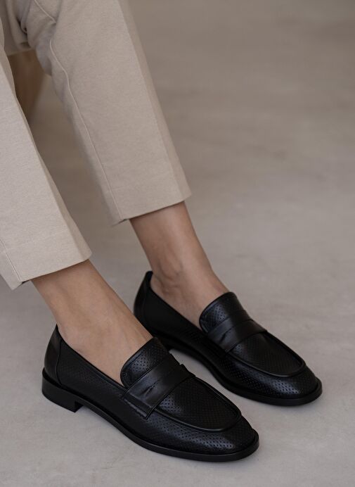 Looney Siyah Hakiki Deri Makosen Ayakkabı - Görsel 2