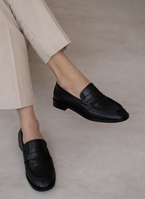 Looney Siyah Hakiki Deri Makosen Ayakkabı - Görsel 3
