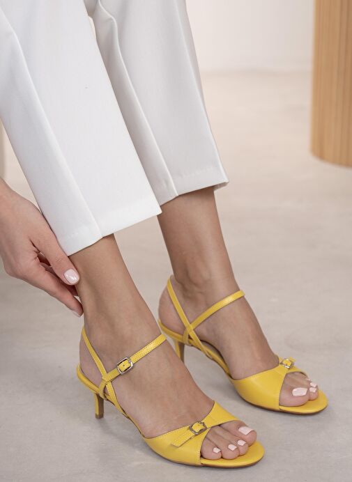 Grifin Sarı Hakiki Deri Kadın Topuklu Ayakkabı - Görsel 3