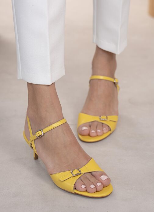 Grifin Sarı Hakiki Deri Kadın Topuklu Ayakkabı - Görsel 4