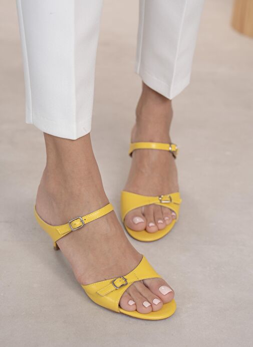 Kelvin Sarı Hakiki Deri Topuklu Ayakkabı - Görsel 5